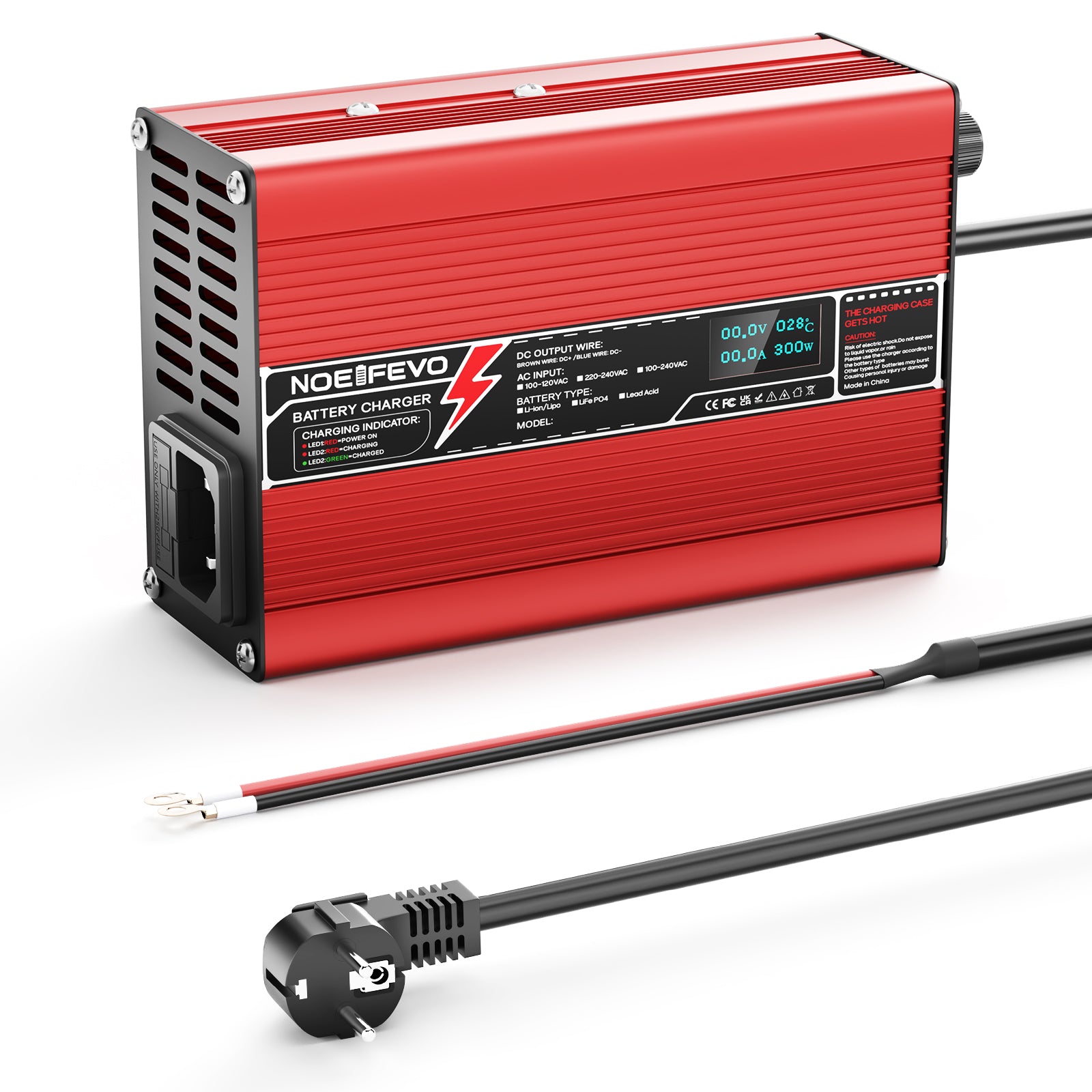 NOEIFEVO 36V 6A blysyre-batterilader, OLED-skjerm, aluminiumsdeksel, intelligent hurtiglader, GX16/XT60/XT90/M8/Anderson 50A