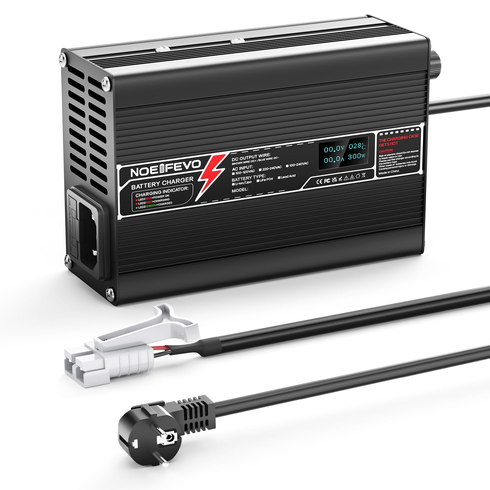 NOEIFEVO 21V 10A lithiumoplader til 5S 18,5V batteri, LED-skærm, aluminiumskasse, blæser