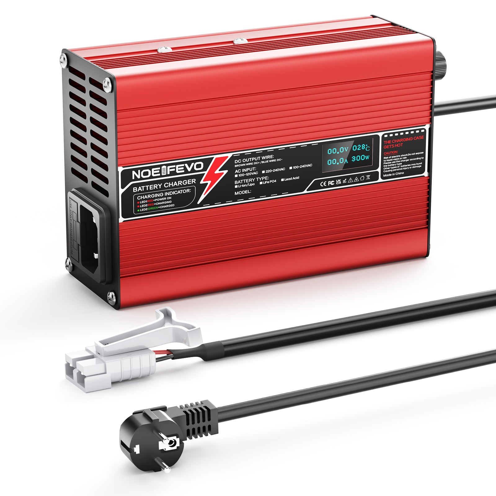 NOEIFEVO 36V 6A blysyre-batterilader, OLED-skjerm, aluminiumsdeksel, intelligent hurtiglader, GX16/XT60/XT90/M8/Anderson 50A