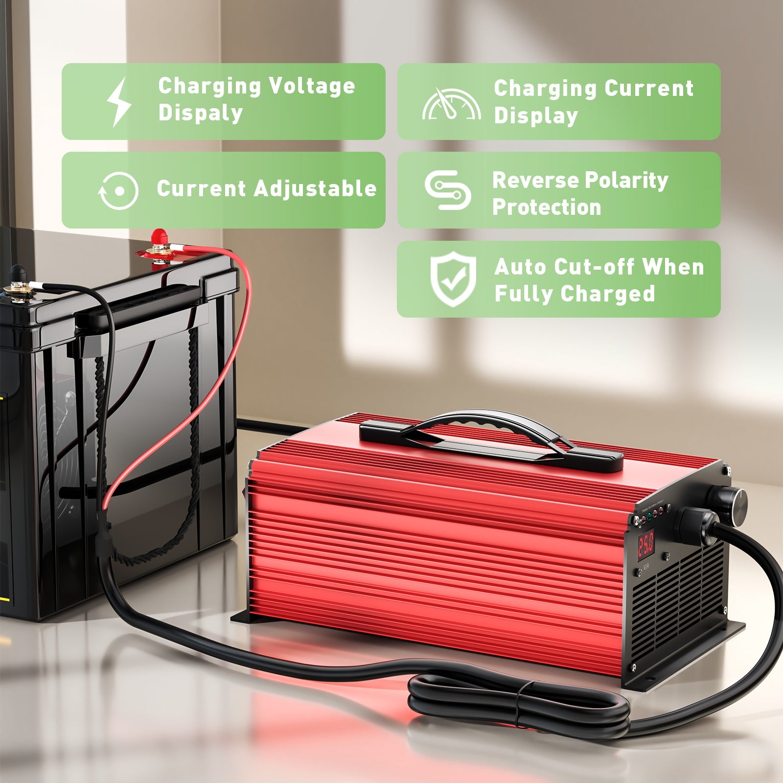 NOEIFEVO 75.6V 25A Lithium-accu oplader voor 66.6V (60V) 18S Lithium-Li-ion-Lipo-accu, LCD-display, instelbare stroom, oplader voor e-bike, scooter, elektrische motorfiets