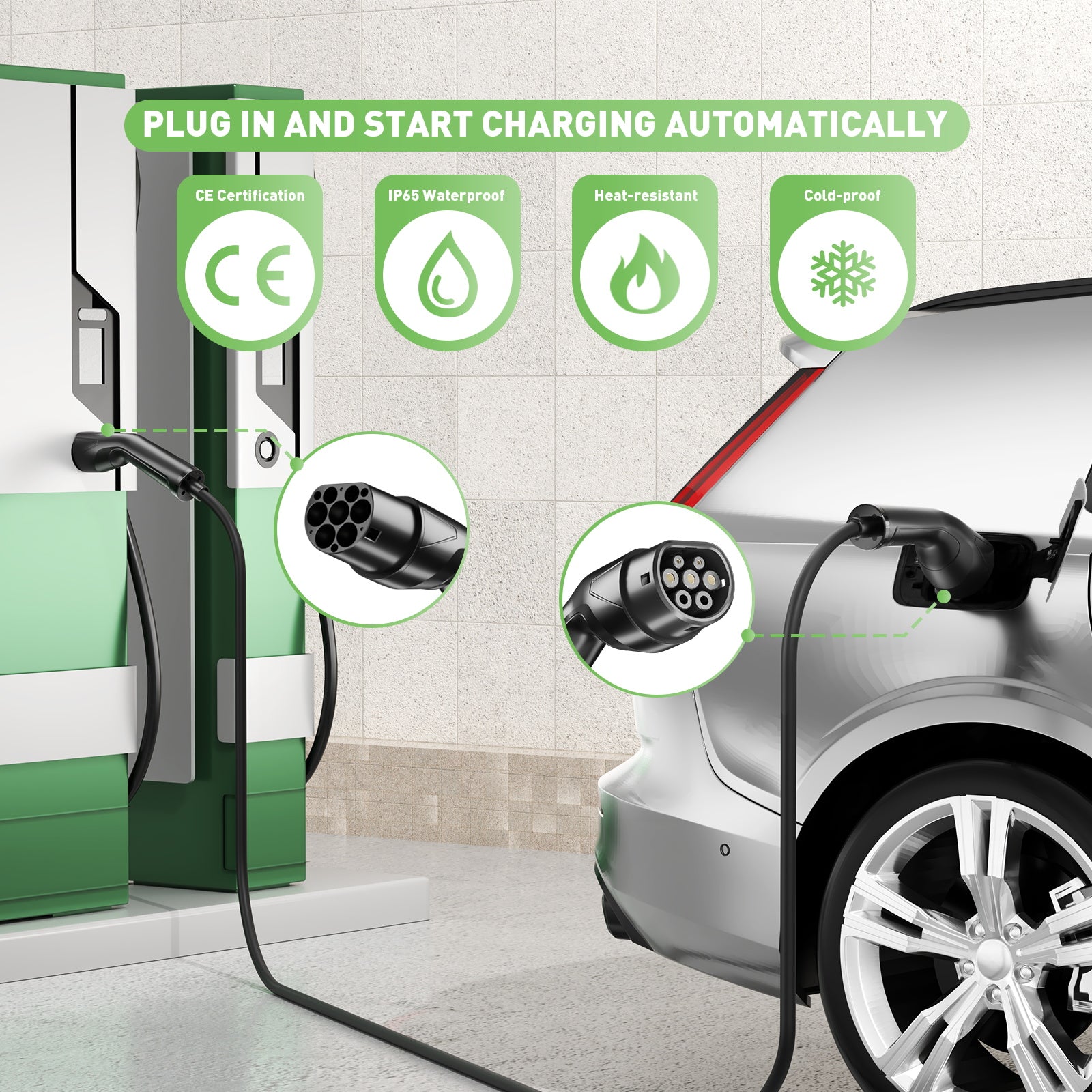 Noeifevo Type 2 Charging Cable for Electric Vehicles – 22kW 32A / 11kW 16A / 7kW 32A High-Power Fast Charging Cable