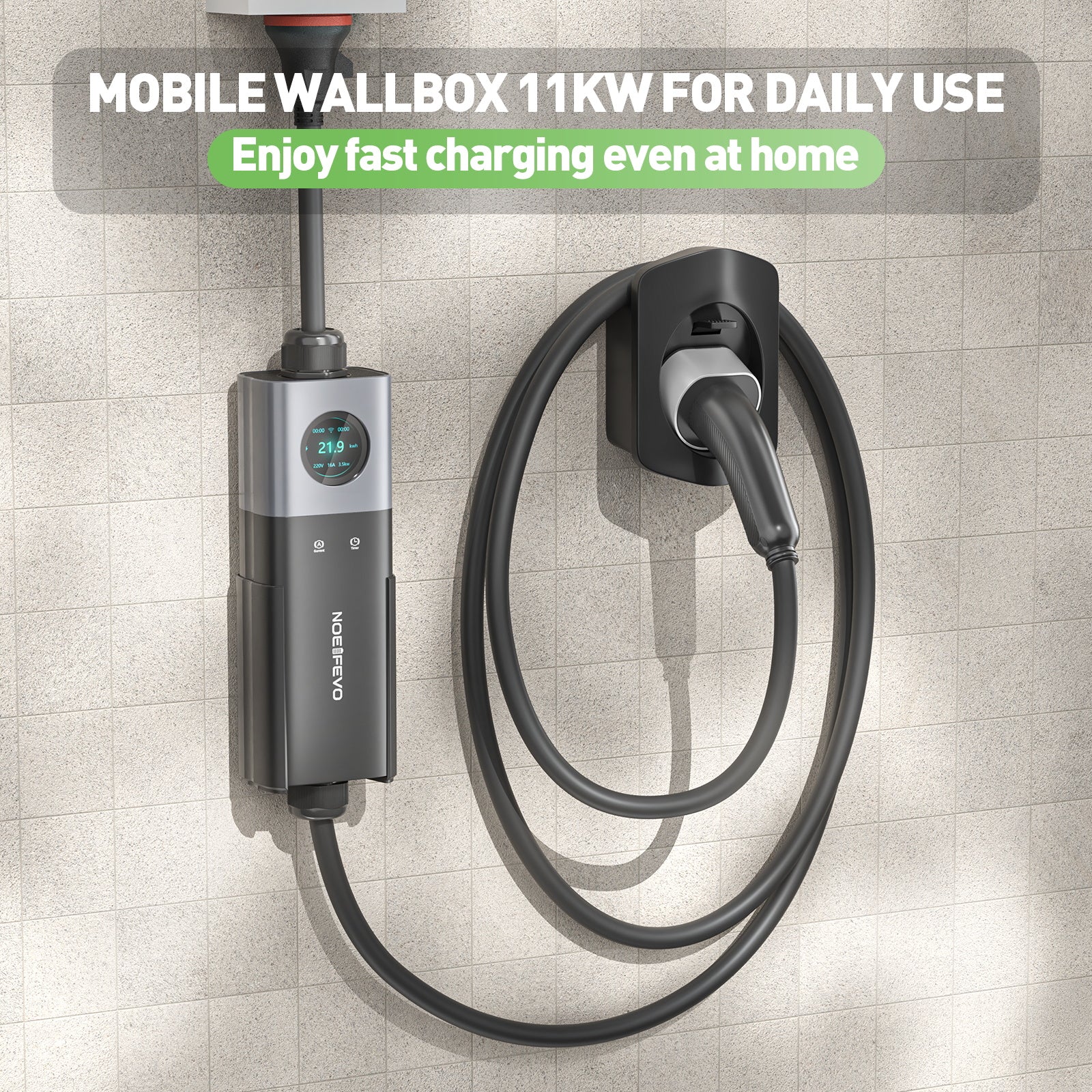 NOEIFEVO Q21W Wi-Fi Mobile Wallbox 11kW with APP Remote Control, 5m/10m Type 2 CEE16A 3-Phase Charging Cable for Electric Vehicles