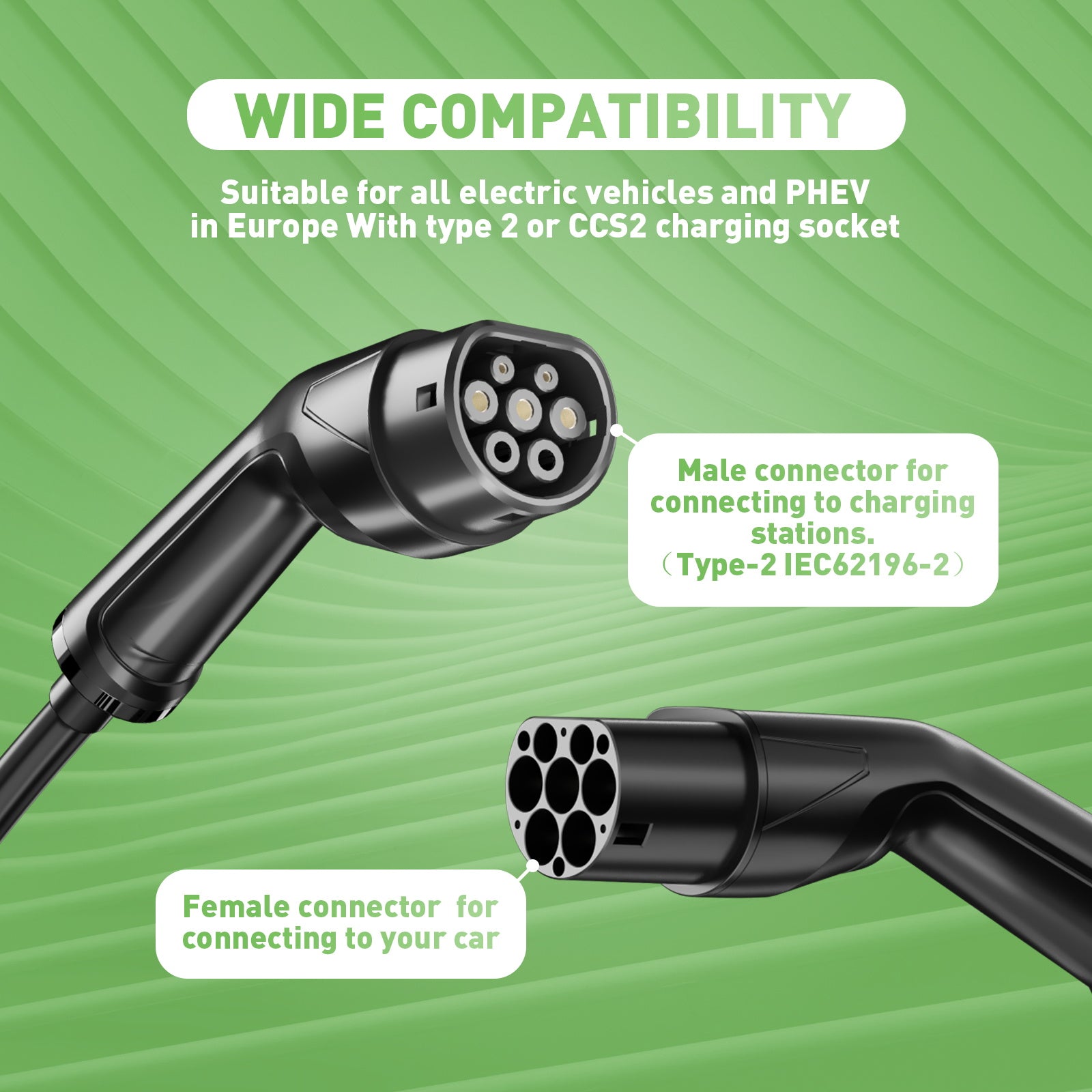 Noeifevo Type 2 Charging Cable for Electric Vehicles – 22kW 32A / 11kW 16A / 7kW 32A High-Power Fast Charging Cable