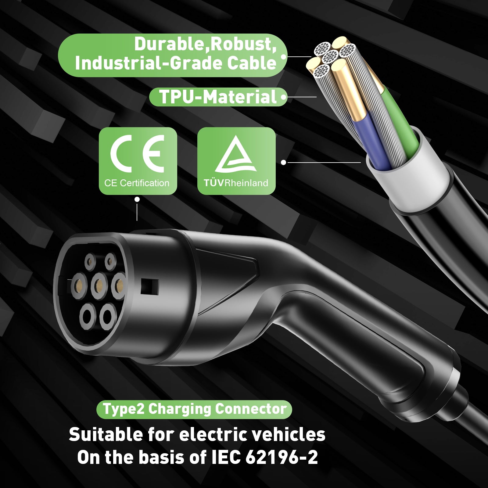 NOEIFEVO F095 Type 2 to Schuko EV Charging Cable for Electric Vehicles, 3.5KW, Adjustable Current from 6A to 16A, 3m/5m/10m