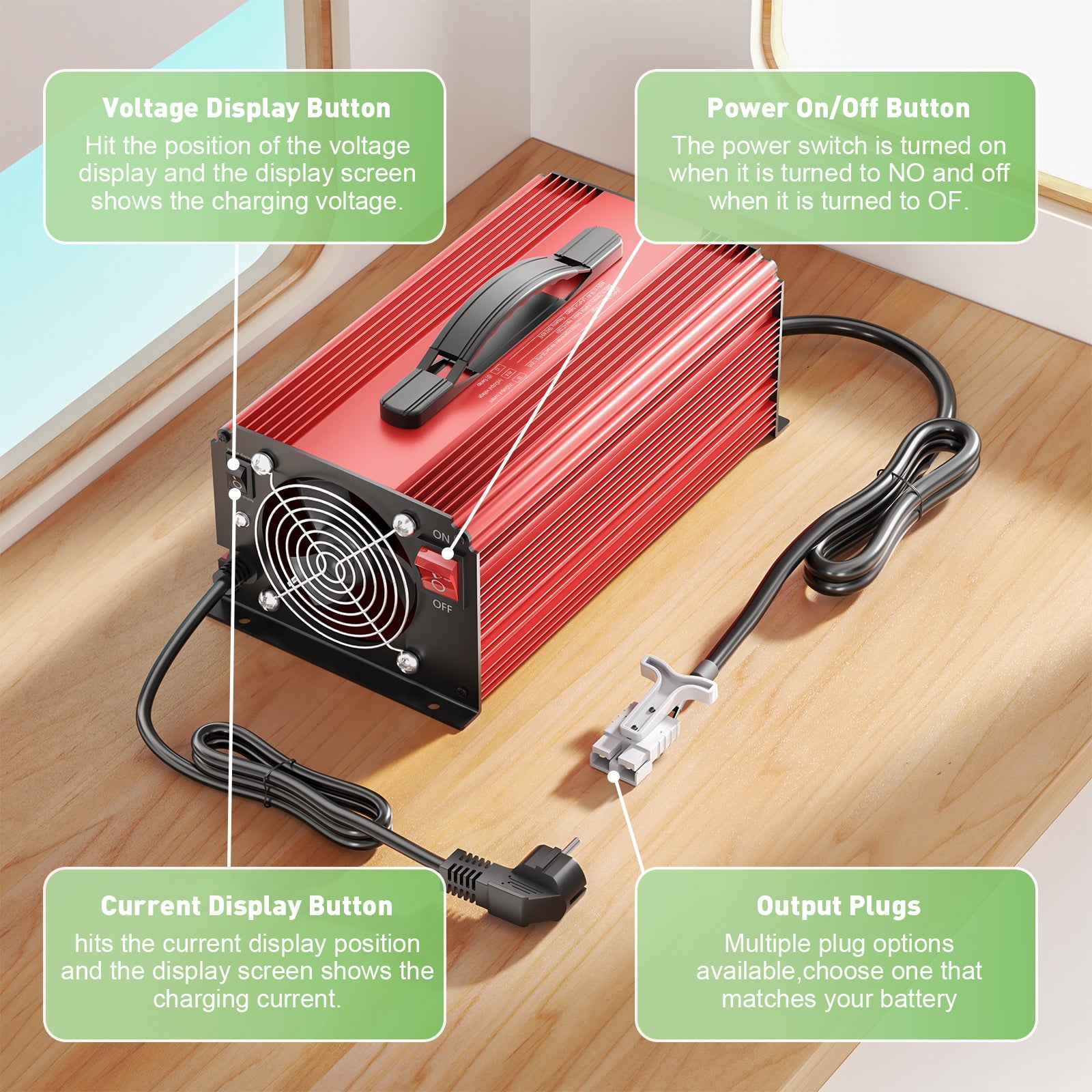 Noeifevo 73V 25A LiFePO4-batterioplader til 64V (60V) 20S LiFePO4-litiumbatteri, til RVS-båd-golfvogn-hjemmeenergilagringssystemer