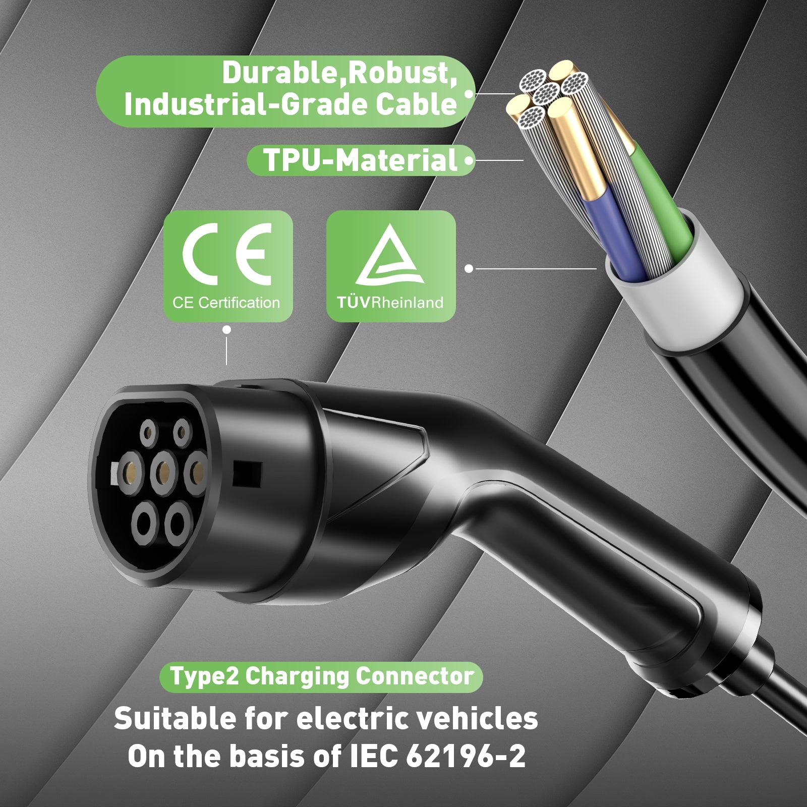 NOEIFEVO Type 2 3.5 kW EV Charger, Mobile EV Charging Cable with Schuko Plug, 5M/10M Charging Cable, Rainproof, Suitable for Outdoor Use