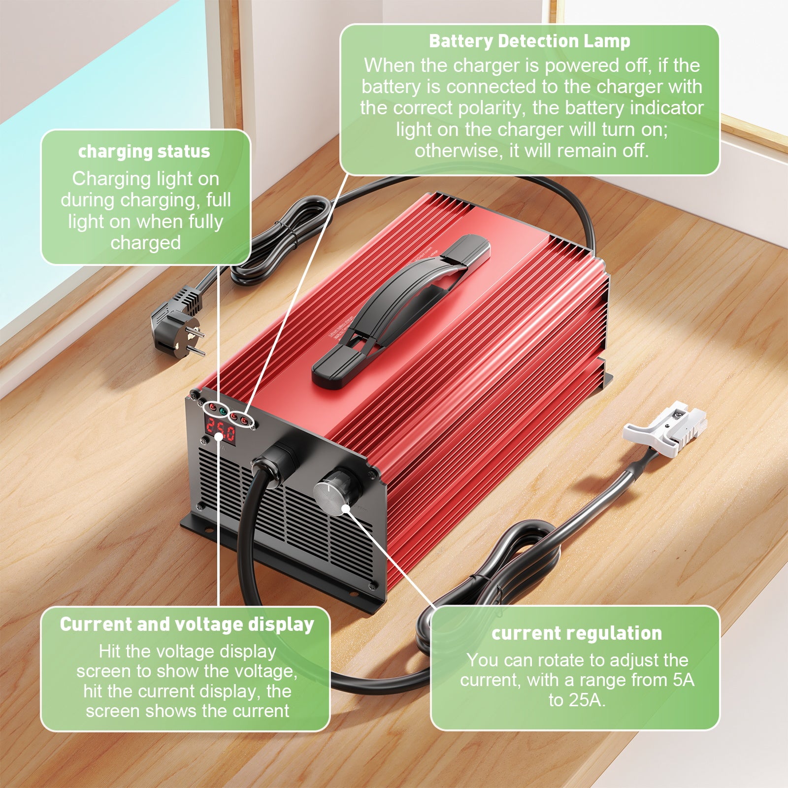 Noeifevo 73V 25A LiFePO4-batterioplader til 64V (60V) 20S LiFePO4-litiumbatteri, til RVS-båd-golfvogn-hjemmeenergilagringssystemer