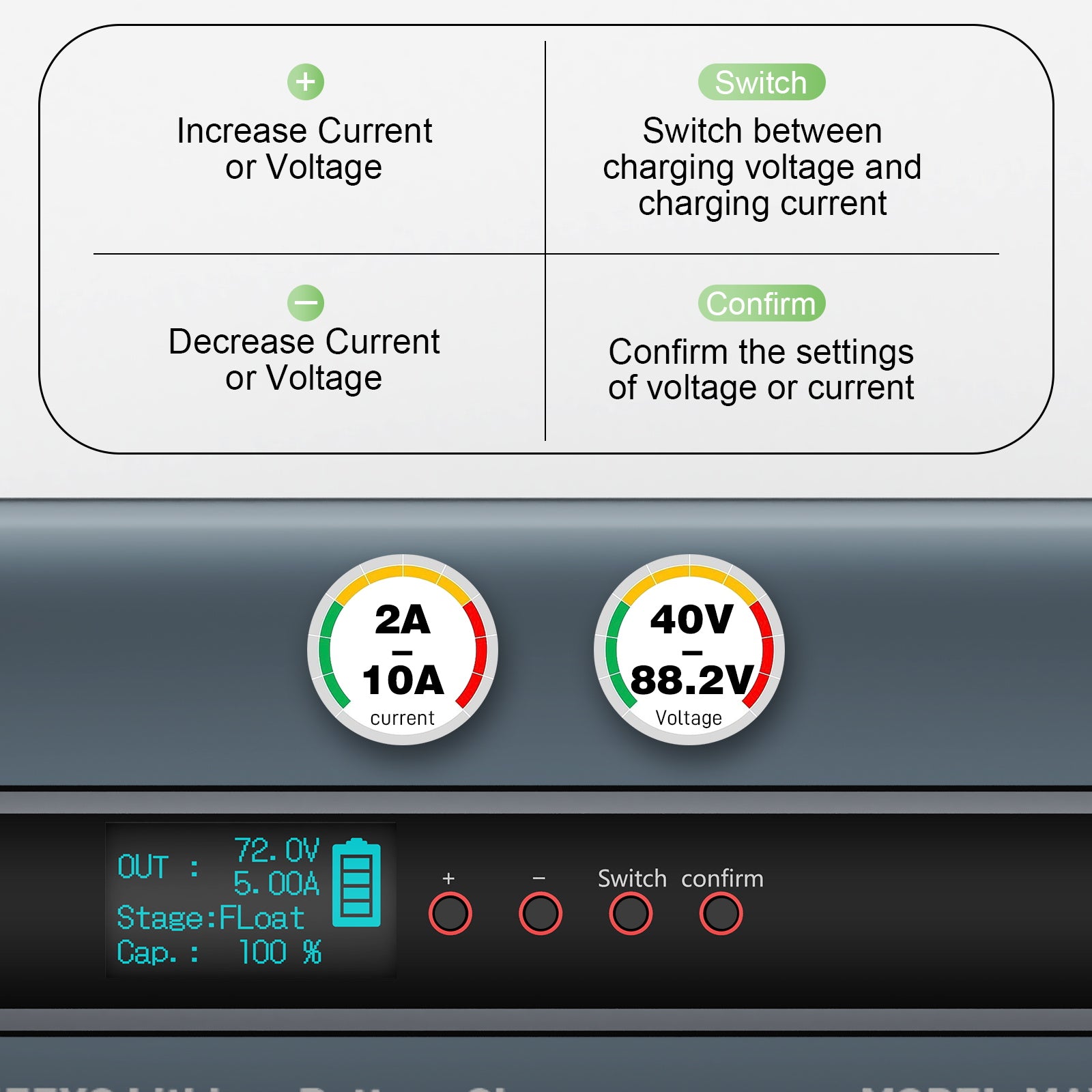 NOEIFEVO 2-10A Strom 42V-88,2V Spannung Einstellbar Li-Ion LiFePO4 Lithium-Ladegerät Für 36V 48V 60V 72V 74V Batterie（2025 Aktualisierte Version）