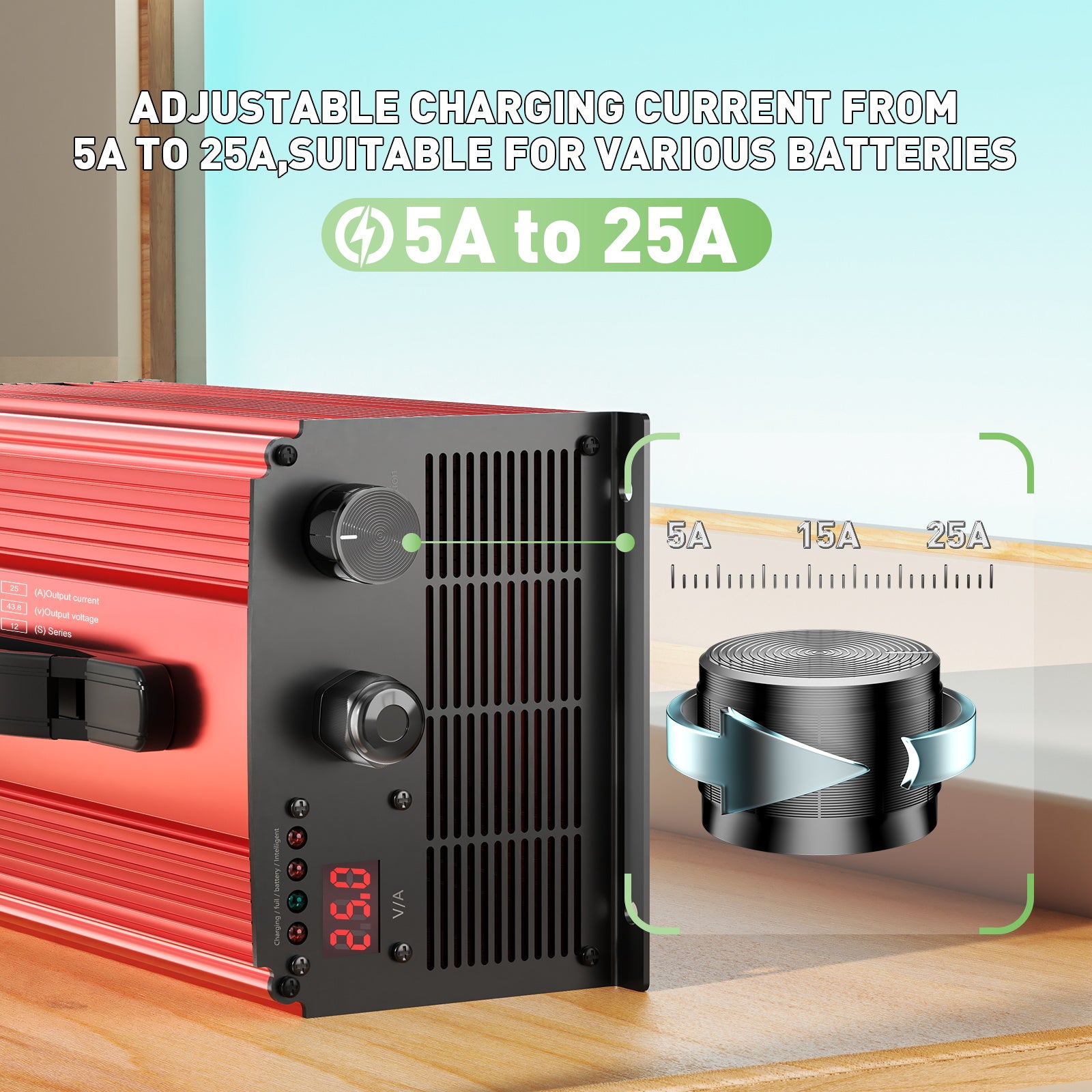 Noeifevo 73V 25A LiFePO4-batterioplader til 64V (60V) 20S LiFePO4-litiumbatteri, til RVS-båd-golfvogn-hjemmeenergilagringssystemer