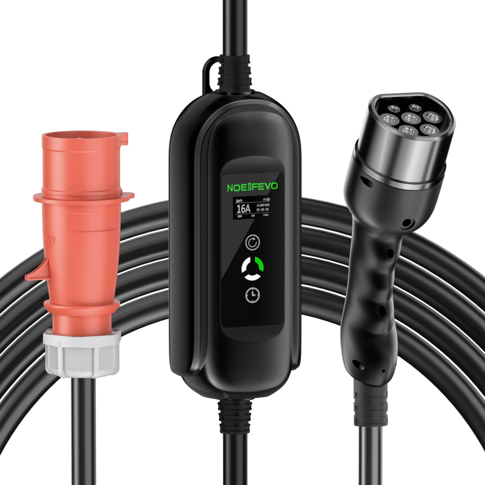 NOEIFEVO Typ2 Mobile EV Wallbox, 11KW 3-phase CEE16A Adjustable Charging Power EV Charger, 5m/10m/15m EV Ladekabel for Model Y/3, ID.3/4/5, MG4, EX30, e-up, e-tron, Zoe and other EVs