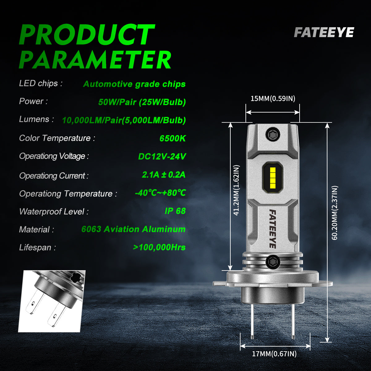2 Stück 50W 10000 Lumen Auto Scheinwerferlampe, H7 LED Lampe