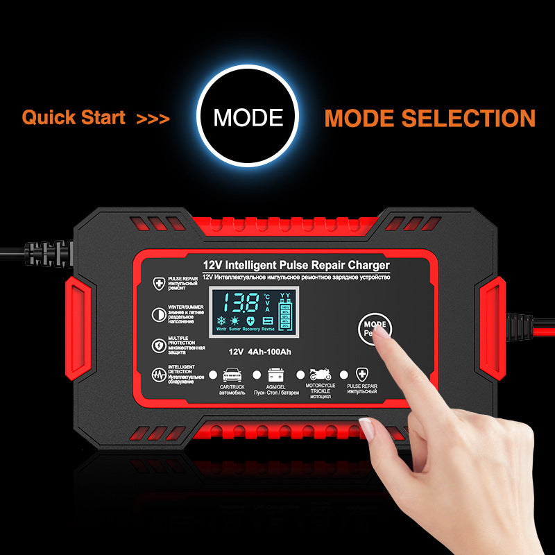 Autobatterie-Ladegerät 12V 6A, Impuls-Reparatur-Ladegerät mit LCD-Touchscreen, für alle 12V Blei-Säure-Batterien und Startbatterien