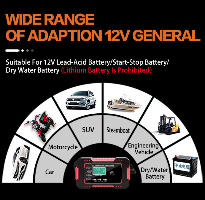 Autobatterie-Ladegerät 12V 6A, Impuls-Reparatur-Ladegerät mit LCD-Touchscreen, für alle 12V Blei-Säure-Batterien und Startbatterien