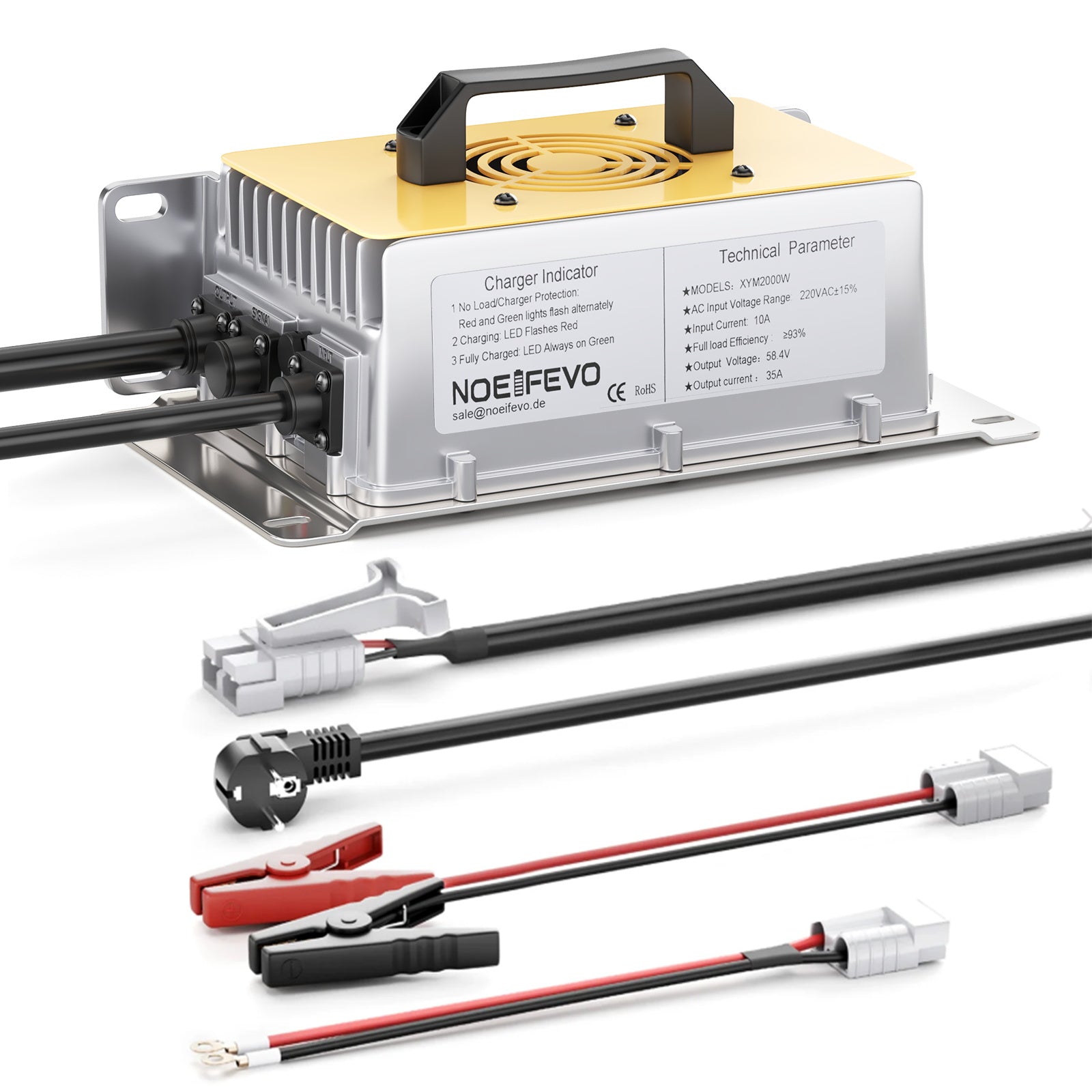 NOEIFEVO 58.4V 30A LiFePO4 Battery Charger for 51.2V (48V) 16S LiFePO4 Battery, waterproof, activated at 0V BMS