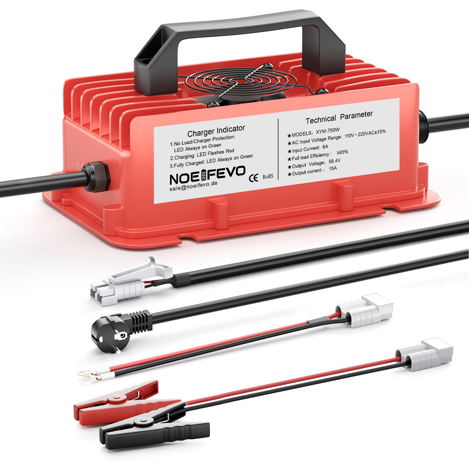 NOEIFEVO 58.4V 15A Wasserdicht LiFePO4 Akku-Ladegerät für 51.2V(48V) 16S LiFePO4 Akku