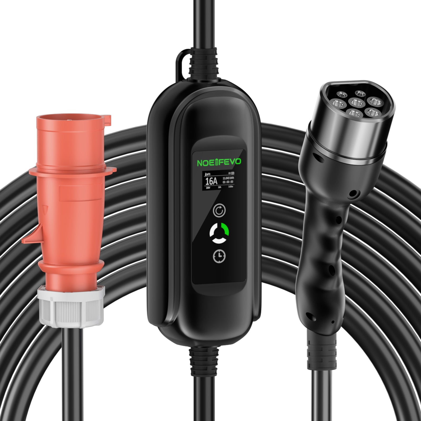 NOEIFEVO Typ2 Mobile EV Wallbox, 11KW 3-phase CEE16A Adjustable Charging Power EV Charger, 5m/10m/15m EV Ladekabel for Model Y/3, ID.3/4/5, MG4, EX30, e-up, e-tron, Zoe and other EVs