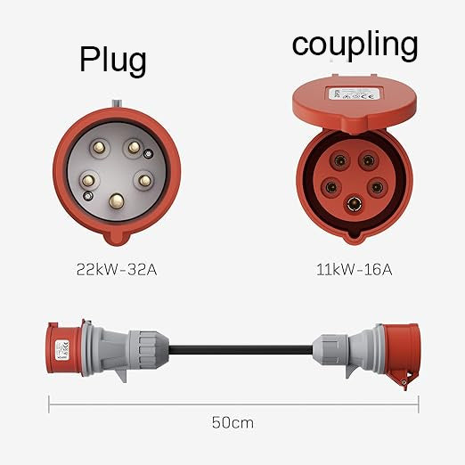 Adattatore CEE da spina 32A a presa 16A, adattatore trifase 400V per 11KW  EV da caricabatterie