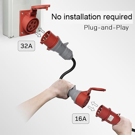 Adattatore CEE da spina 32A a presa 16A, adattatore trifase 400V per 11KW  EV da caricabatterie