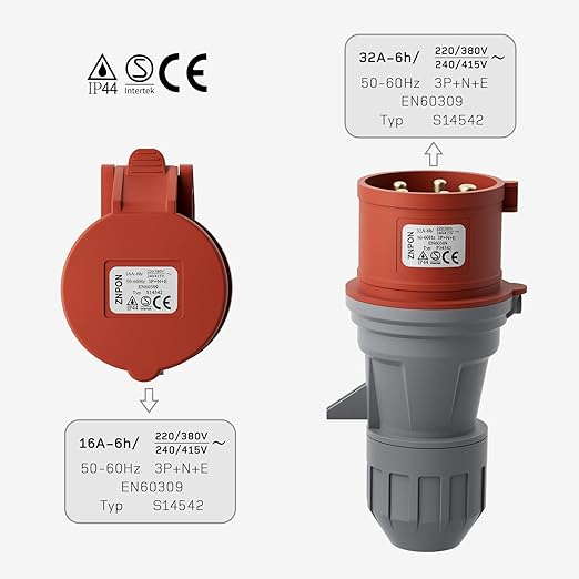 Adattatore CEE da spina 32A a presa 16A, adattatore trifase 400V per 11KW  EV da caricabatterie