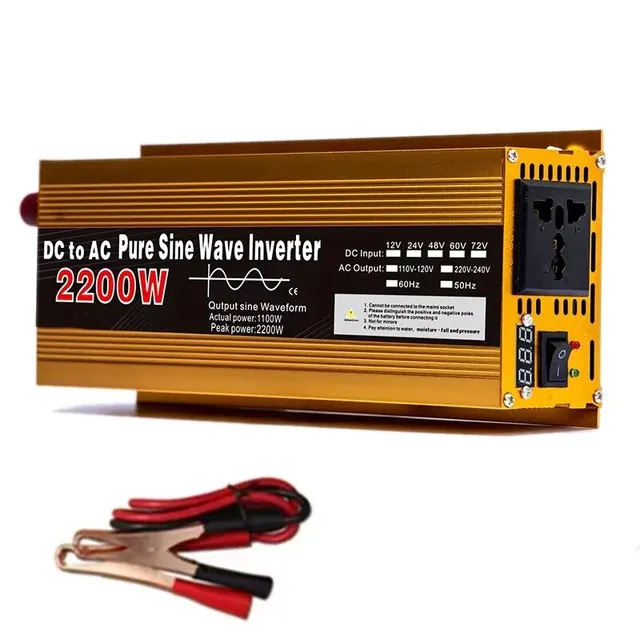 Inverter 12 V til 220 V, ren sinusbølge, 1600W 2200W 3000W, inverter, EU-ladeuttak med LED-indikator