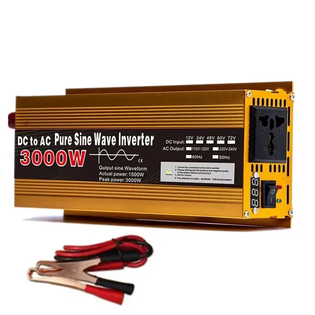 Inverter 12 V til 220 V, ren sinusbølge, 1600W 2200W 3000W, inverter, EU-ladeuttak med LED-indikator