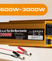 Inverter 12 V til 220 V, ren sinusbølge, 1600W 2200W 3000W, inverter, EU-ladeuttak med LED-indikator