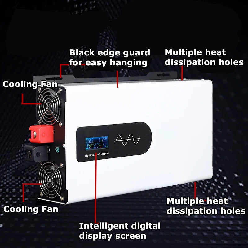 Inverter 12V to 230V Pure Sine Wave, 5000W to 12000W DC to AC Power Inverter with EU Sockets for Car, Truck, Camping, and Household Appliances