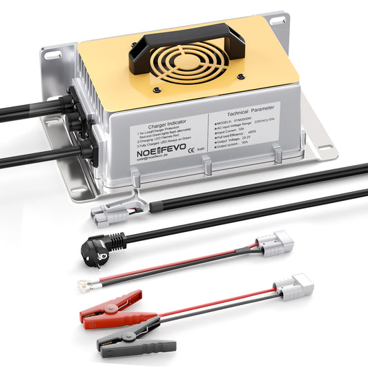 NOEIFEVO 29.2V 50A Fast Charger for 24V, 25.6V Lithium LiFePO4 Battery, waterproof, 0V BMS Activation