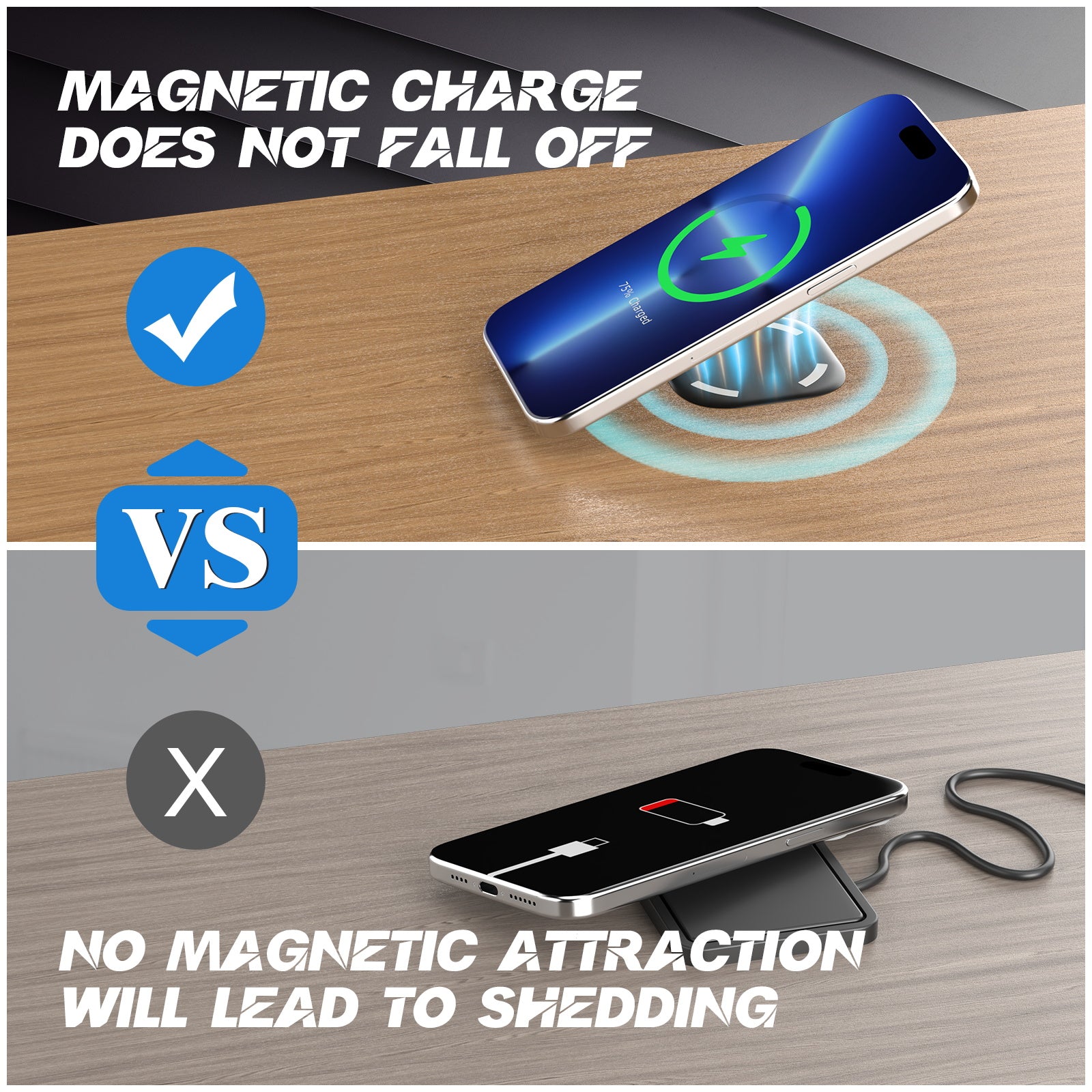 NOEIFEVO Magnetisk osynlig trådlös laddare, 30 mm underbordsladdningsmatta, möbelbord nattduksbord skrivbordsladdningsstation för iPhone 15/14/13/12/11/Samsung/LG/Google
