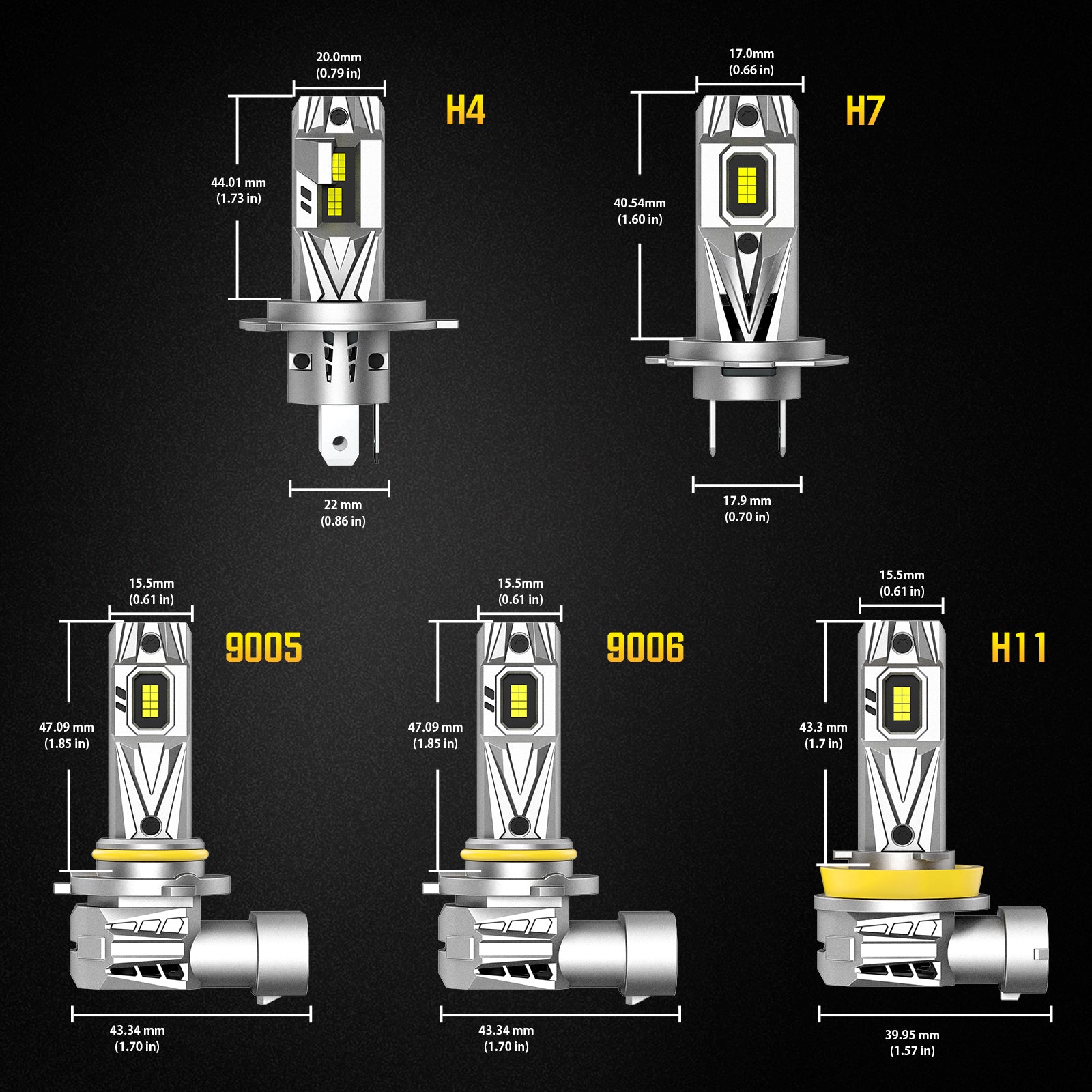 NOEIFEVO H7 H11 H4 9005 9006 Hovedlyspærer, 80W 12V, 6500K Hvit, Høy- og Lavstråle, 2 Stykker Bil Lamper
