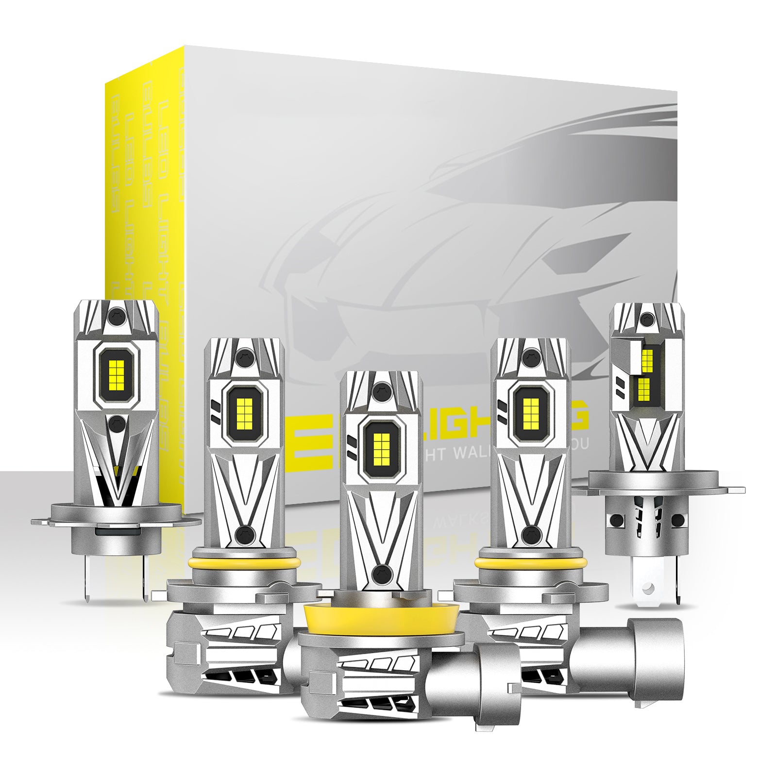 NOEIFEVO H7 H11 H4 9005 9006 Hovedlyspærer, 80W 12V, 6500K Hvit, Høy- og Lavstråle, 2 Stykker Bil Lamper