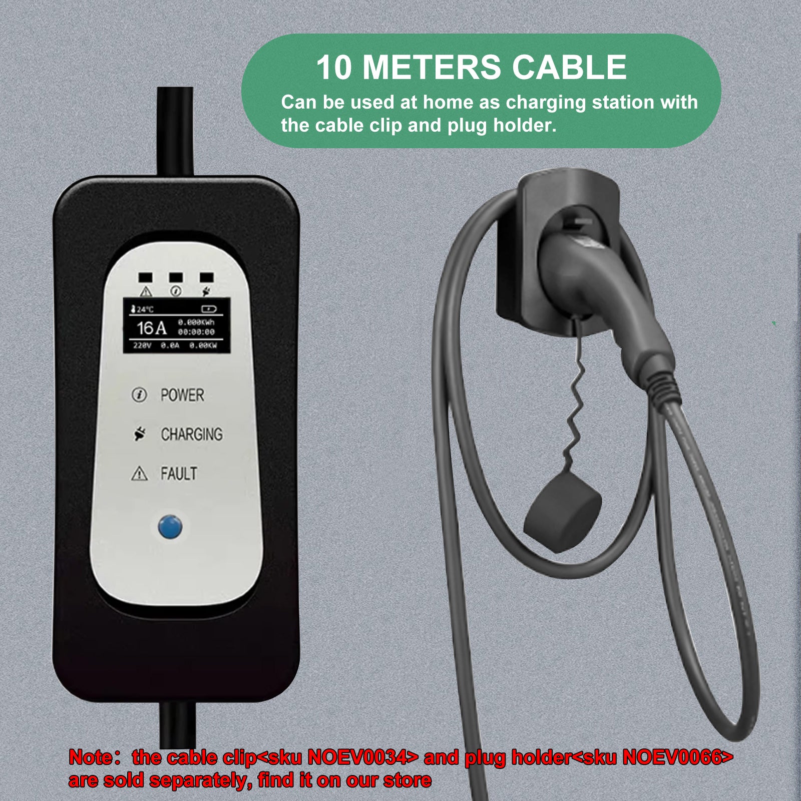 10Meters Portable Type 2 3.7KW 16A EV Charger, Home EV Charging Cable with Schuko