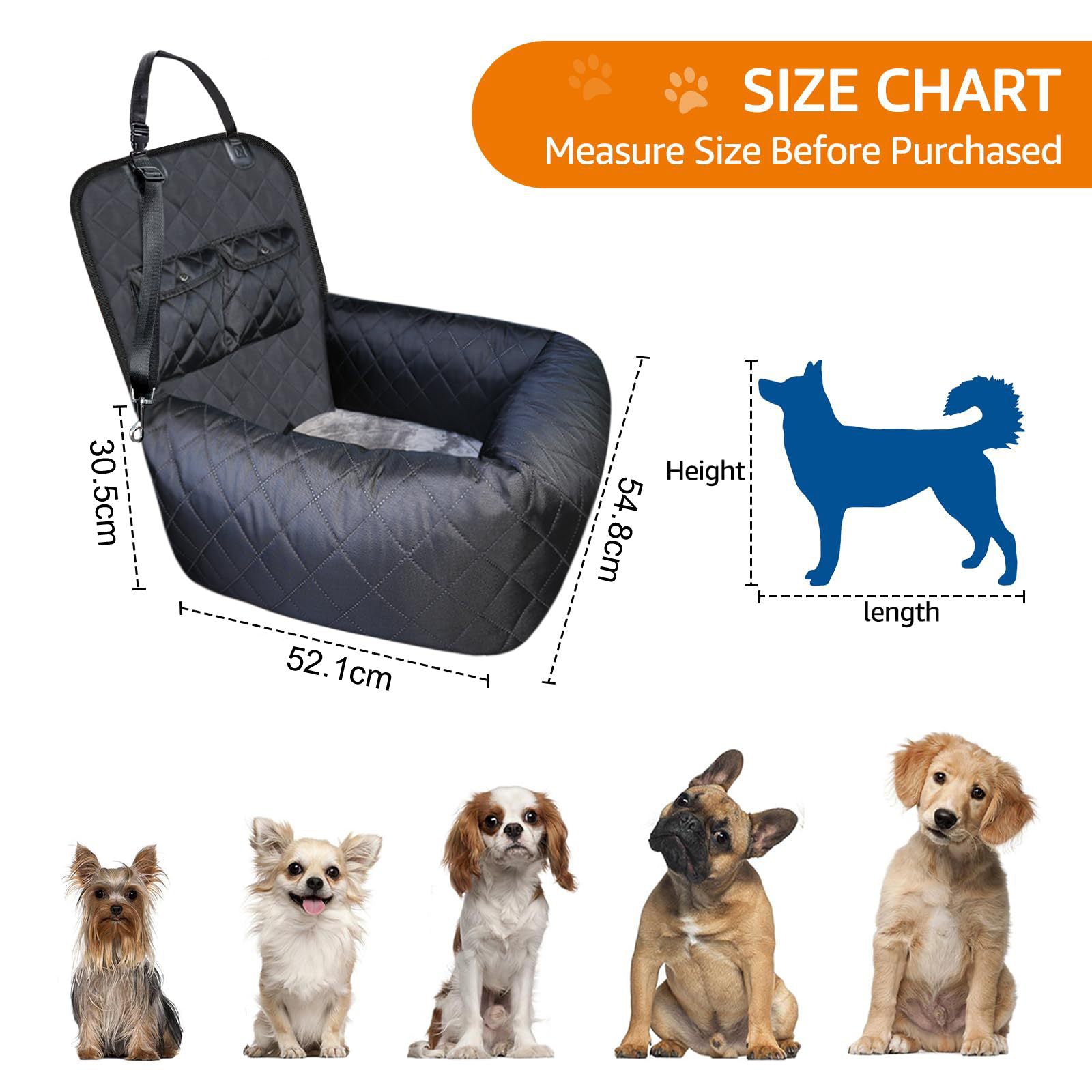 NOEIFEVO CA11 Dog Car Seat Central Pet Car Bed - Portable Pet Carrier for Dogs & Cats, Safety Travel Bag
