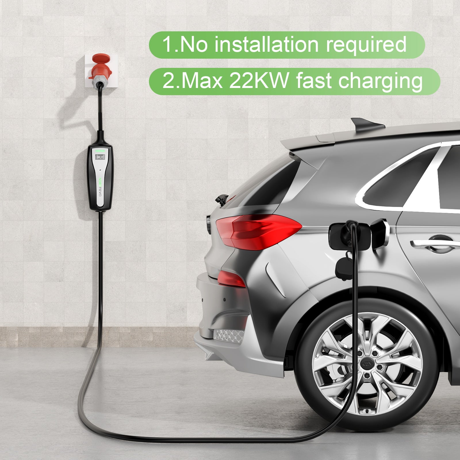 NOEIFEVO Mobile EV Wallbox 22kw 5m (1.84kW-22kW), Works with all Type2 E-cars ,Ultimate EV Charger for on the go