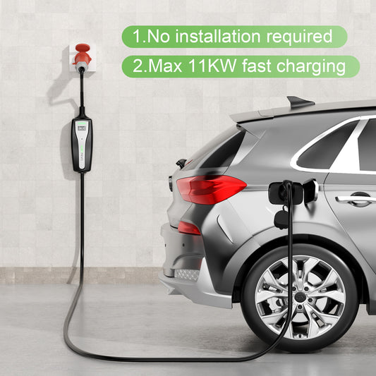 NOEIFEVO Mobile Wallbox 11KW Reise-Set, 5M Ladekabel Typ2 Mit CEE16A Rot/CEE32A Blau/Schuko-Adapter