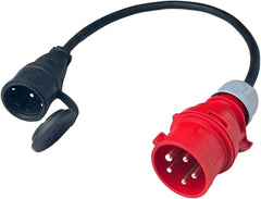 CEE 16A Industrial Plug to Schuko Socket 230V Rubber Cable IP44