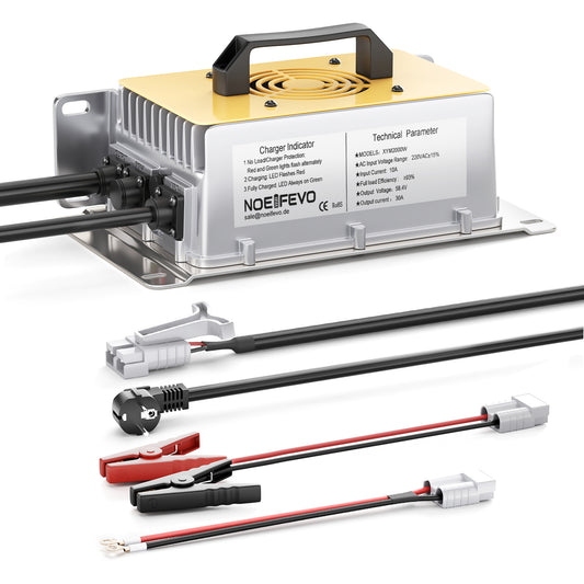 NOEIFEVO 58.4V 30A LiFePO4 Battery Charger for 51.2V (48V) 16S LiFePO4 Battery, waterproof, activated at 0V BMS