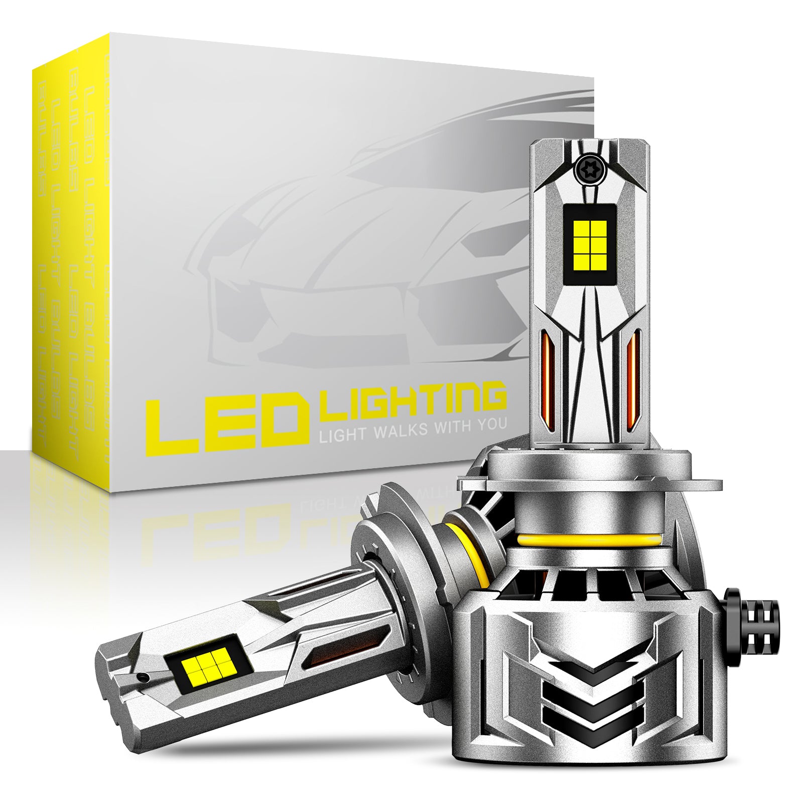 NOEIFEVO H7 Bil Hovedlykt, 60 000 Lumen, 240W, 6500K Hvit, IP68 Vanntett, 100 000 Timer Levetid, Nærlys og Fjernlys