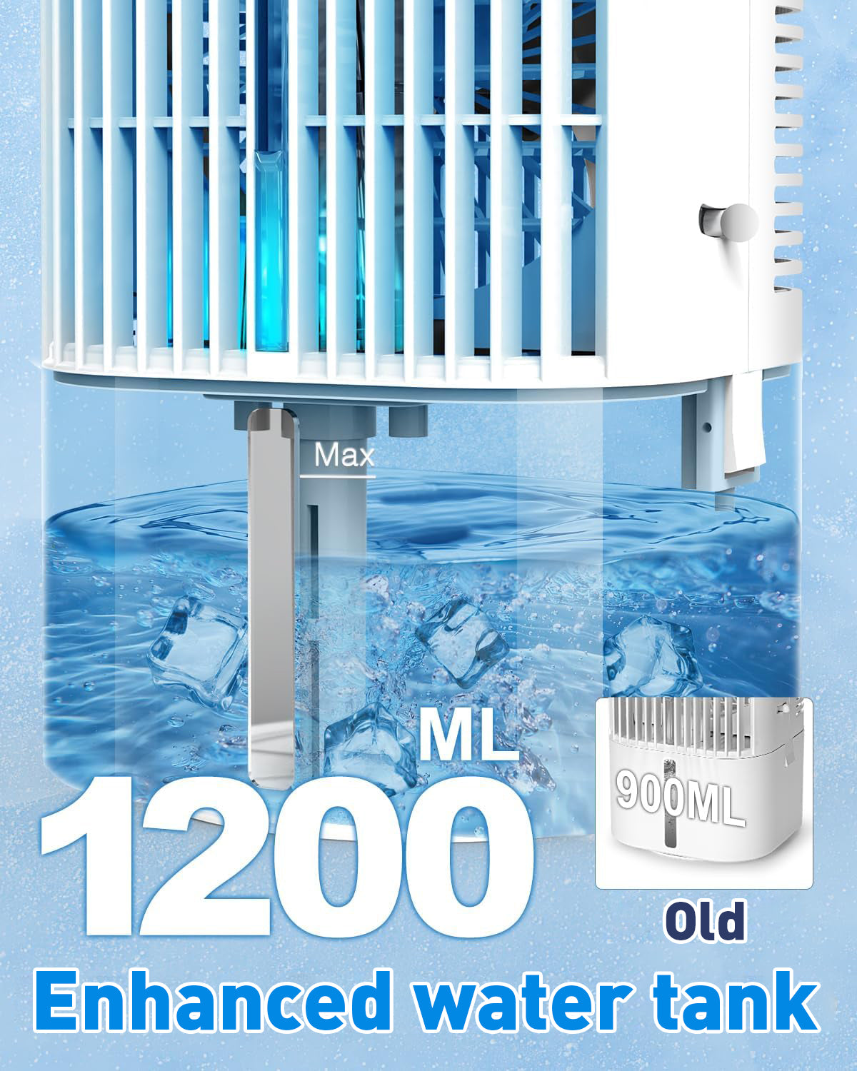 Mobiele airconditioner 4-in-1, energiezuinige mini-luchtkoeler met grote watertank (1200 ml), 3-traps verdampingskoeling, 7-kleuren LED, timer en laag geluidsniveau voor thuiswerken en slaapkamer