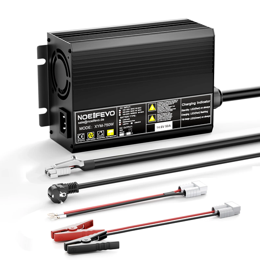 Noifevo 14.6V 50A Fast Lithium LiFePO4 Battery Charger for 12V(12.8V) LiFePO4 Battery, 0V BMS Activation, Automatic Shutdown with Full Protection