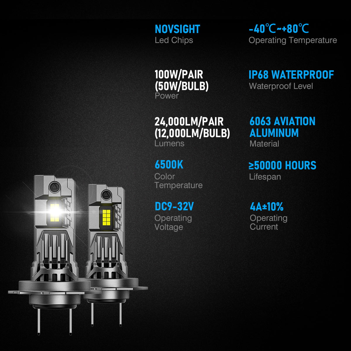 2 Stykker 100W 24000 Lumen Bil Hovedlyspærer, H7 H11 9005 9006 H4 LED Pærer