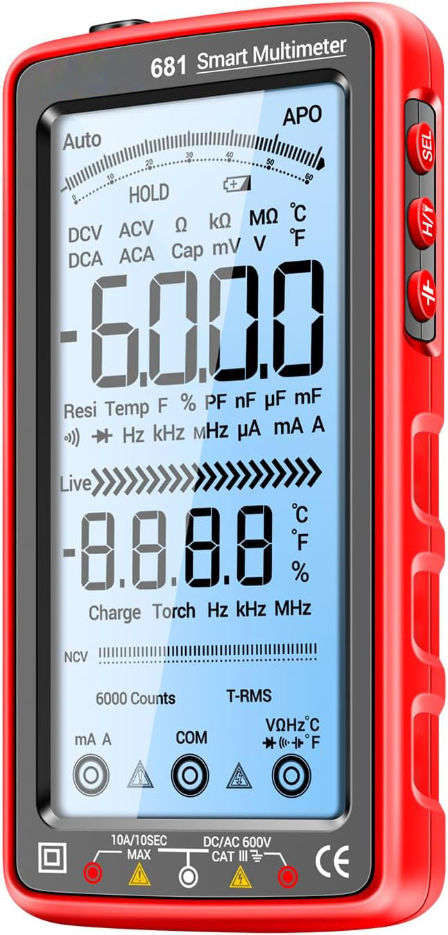 681 Digital multimeter, multifunktionellt mätinstrument, uppladdningsbar, AC/DC-spänning, beröringsfri spänningstestare, LCD-skärm, strömtång