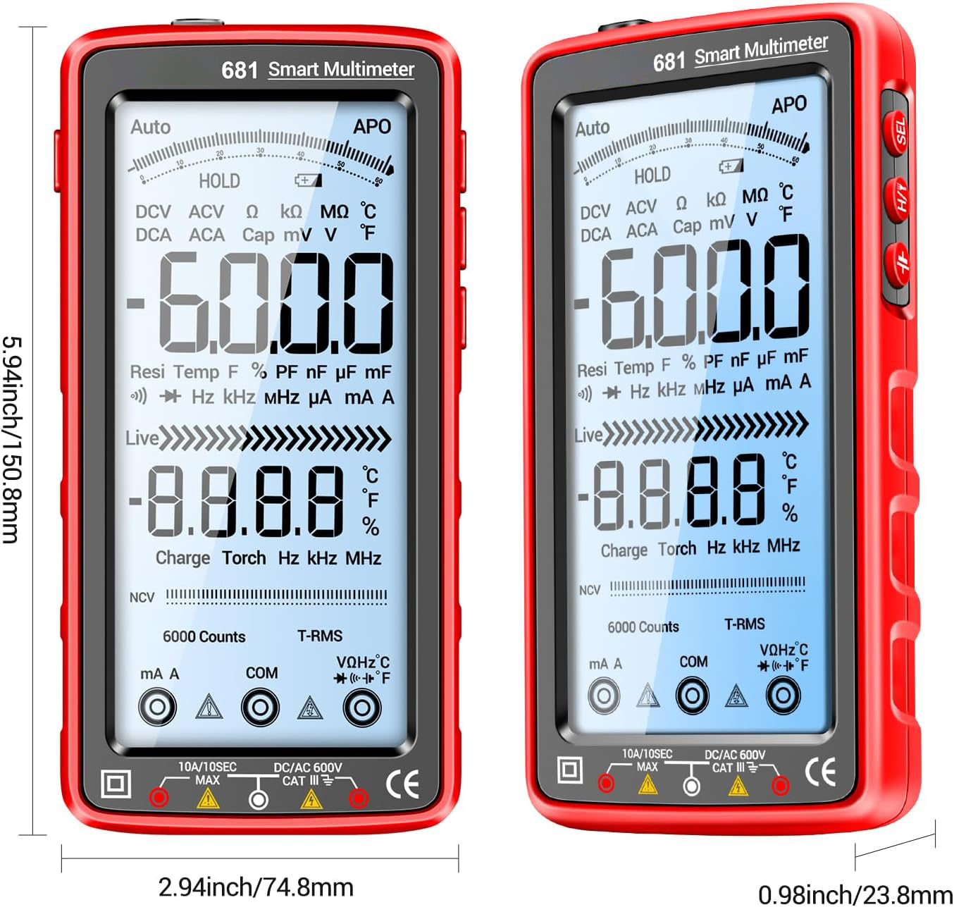 681 Digital multimeter, multifunktionellt mätinstrument, uppladdningsbar, AC/DC-spänning, beröringsfri spänningstestare, LCD-skärm, strömtång