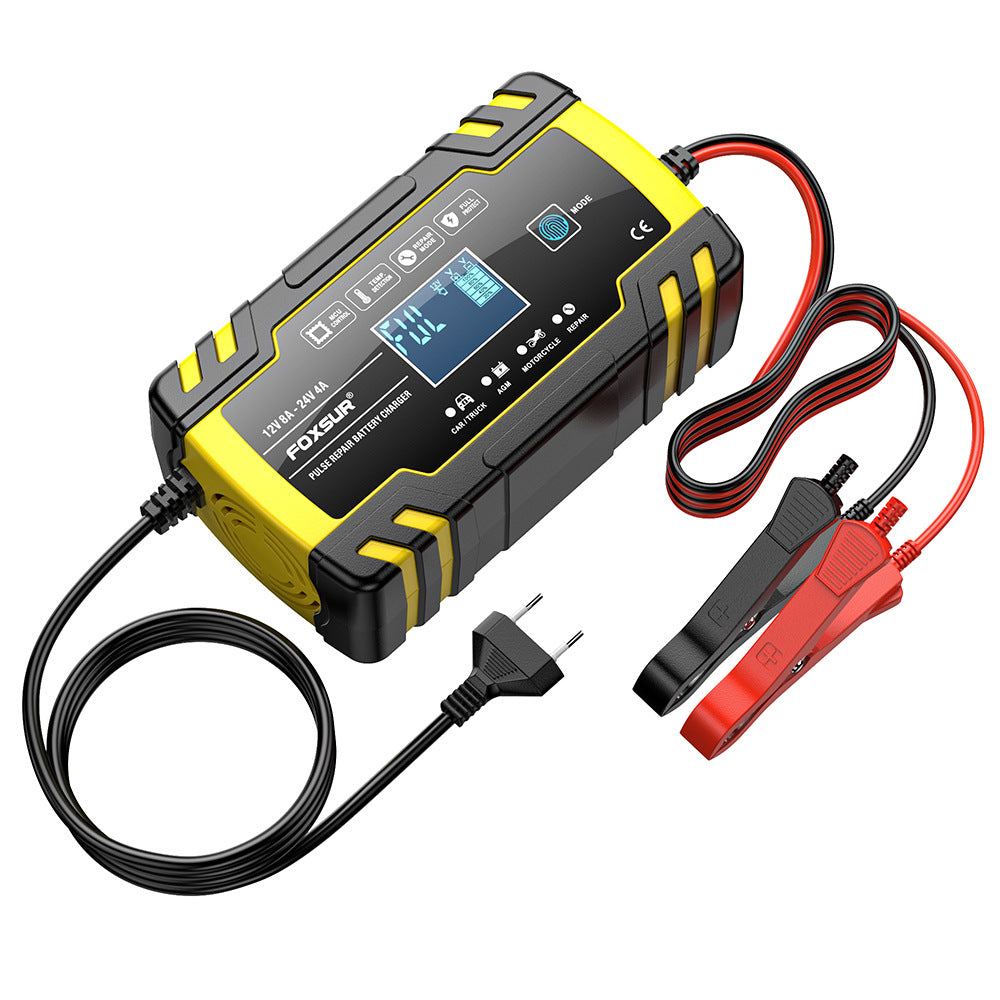 טען סוללות לרכב 12V 8A / 24V 4A, מטען תיקון בדחפים לכל סוללות העופרת-חומצה, AGM, GEL ולמחזור עמוק ב-12V ו-24V