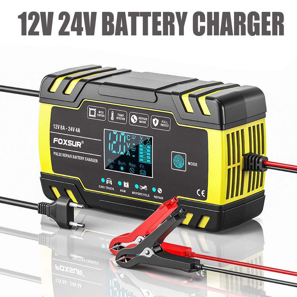 טען סוללות לרכב 12V 8A / 24V 4A, מטען תיקון בדחפים לכל סוללות העופרת-חומצה, AGM, GEL ולמחזור עמוק ב-12V ו-24V