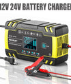 טען סוללות לרכב 12V 8A / 24V 4A, מטען תיקון בדחפים לכל סוללות העופרת-חומצה, AGM, GEL ולמחזור עמוק ב-12V ו-24V