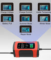 12V 6A Auto-Motorrad-Batterie-Ladegerät, Intelligentes Multifunktions-Reparatur-Batterie-Ladegerät mit Temperatur-Erkennung für Blei-Säure-AGM-Gel-Tiefzyklus-Batterien