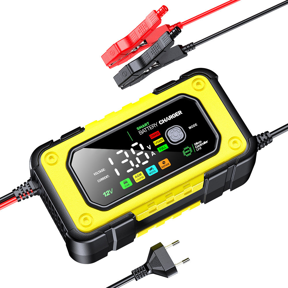 Cargador de batería para automóvil 7A, cargador de batería inteligente totalmente automático de 12V con pantalla LCD, adecuado para baterías de automóvil, motocicleta, cortacésped, bote y marina.