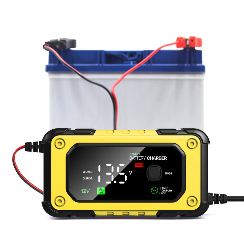 Cargador de batería para automóvil 7A, cargador de batería inteligente totalmente automático de 12V con pantalla LCD, adecuado para baterías de automóvil, motocicleta, cortacésped, bote y marina.