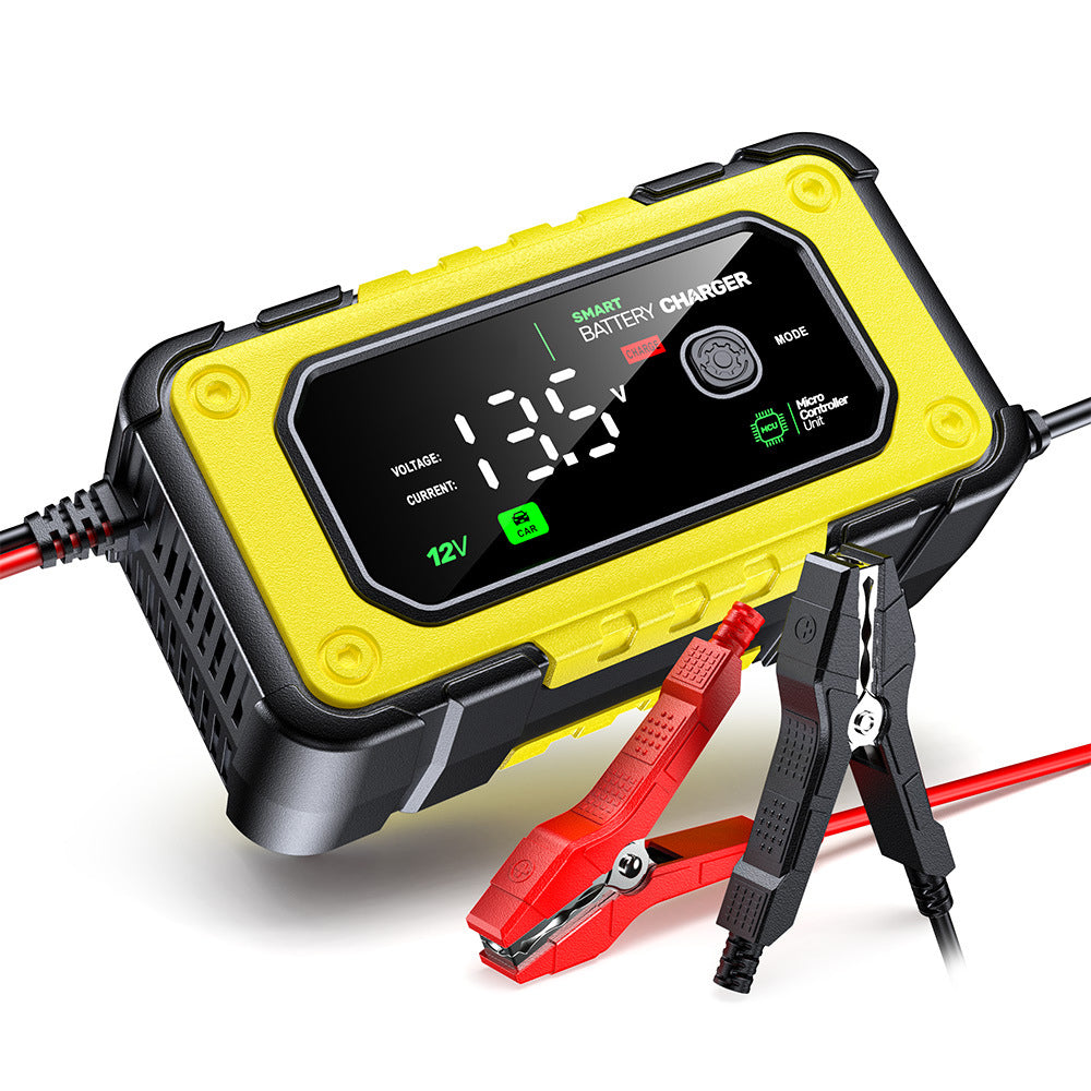 Cargador de batería para automóvil 7A, cargador de batería inteligente totalmente automático de 12V con pantalla LCD, adecuado para baterías de automóvil, motocicleta, cortacésped, bote y marina.